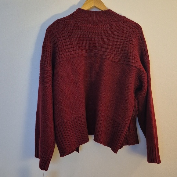 NWT Raga Open Cardigan Fringe Cherry Red Knit Drop Shoulder Boxy Size Large - Picture 5 of 10